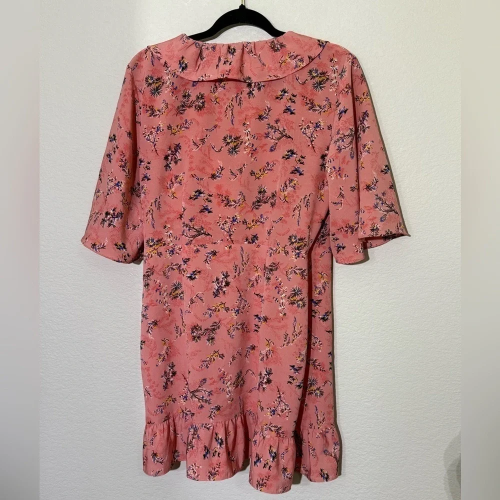 Topshop Pink Floral Ruffle Wrap Dress, size 10